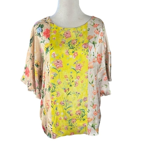 Zara Satin Floral Blouse Size Small Kimono Flutter Sleeves Spring Coquette - Picture 3 of 12